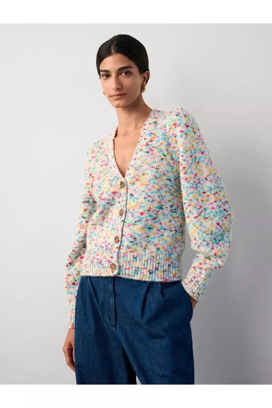 White + Warren Watercolor Baby Alpaca Puff Sleeve Cardigan NWT L